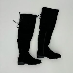 Fabkids black faux suede thigh high little girl boots